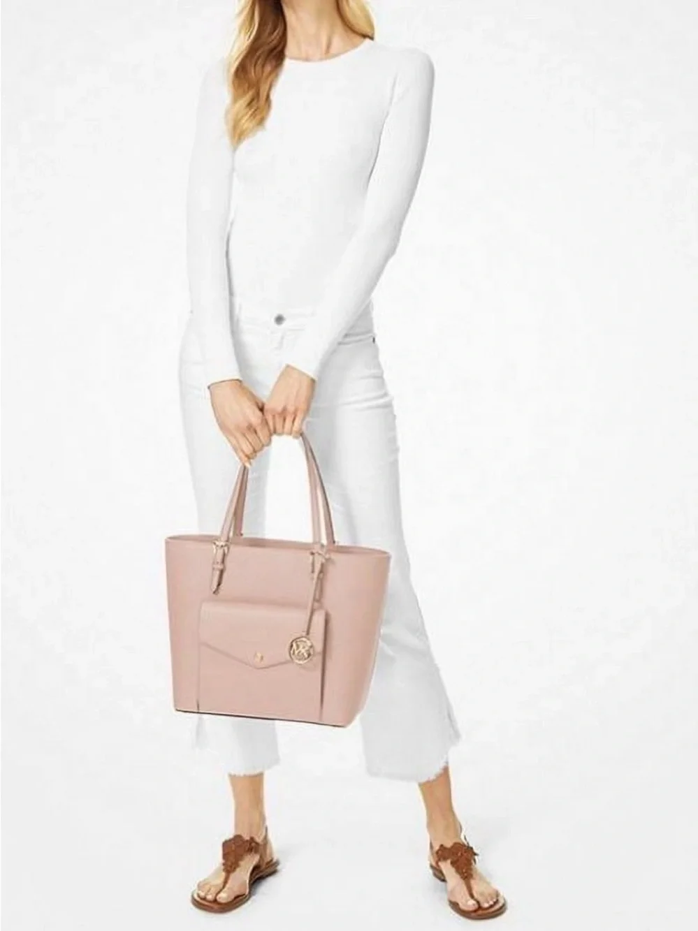 Michael Kors Blush Pink Leather Tote with Front Pocket